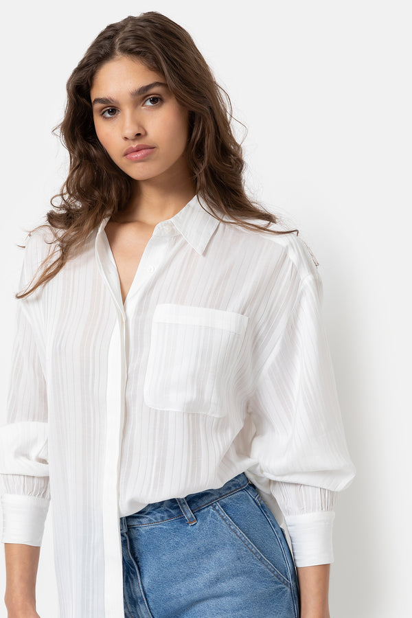 Daddy Oversized Shirt | White with Transparent Stripes