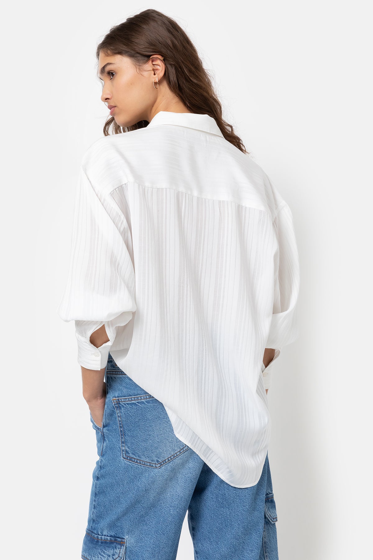 Chemise oversize Daddy | Blanche à rayures transparentes