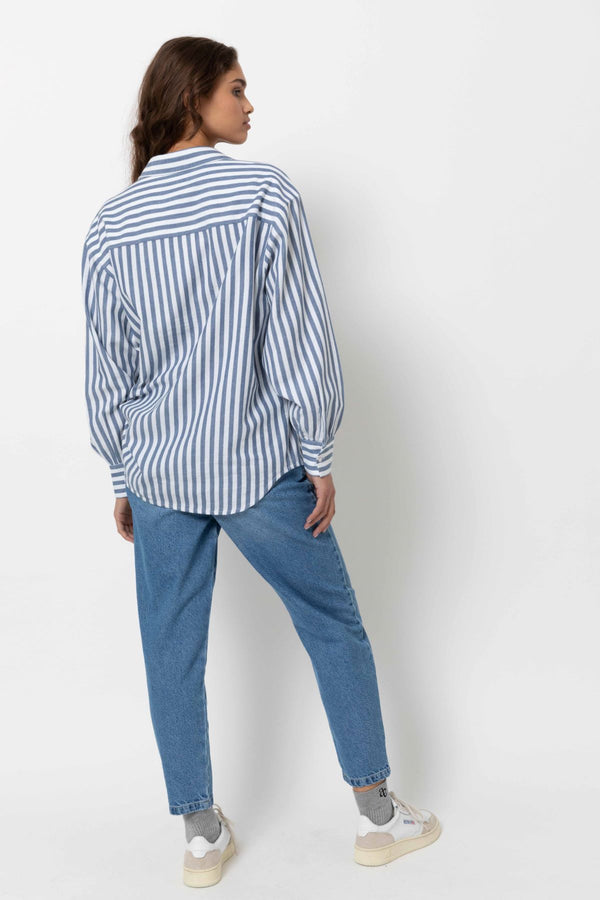 Chemise oversize Daddy | Blanche à rayures bleues