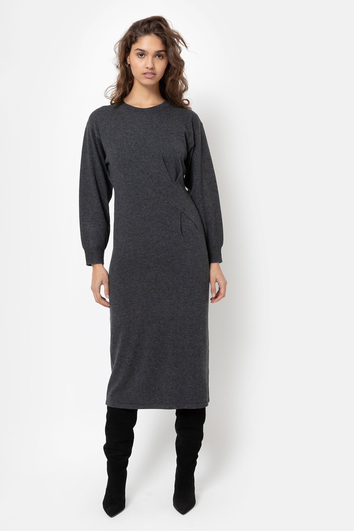 Robe tricotee Ihave avec pli Gris anthracite