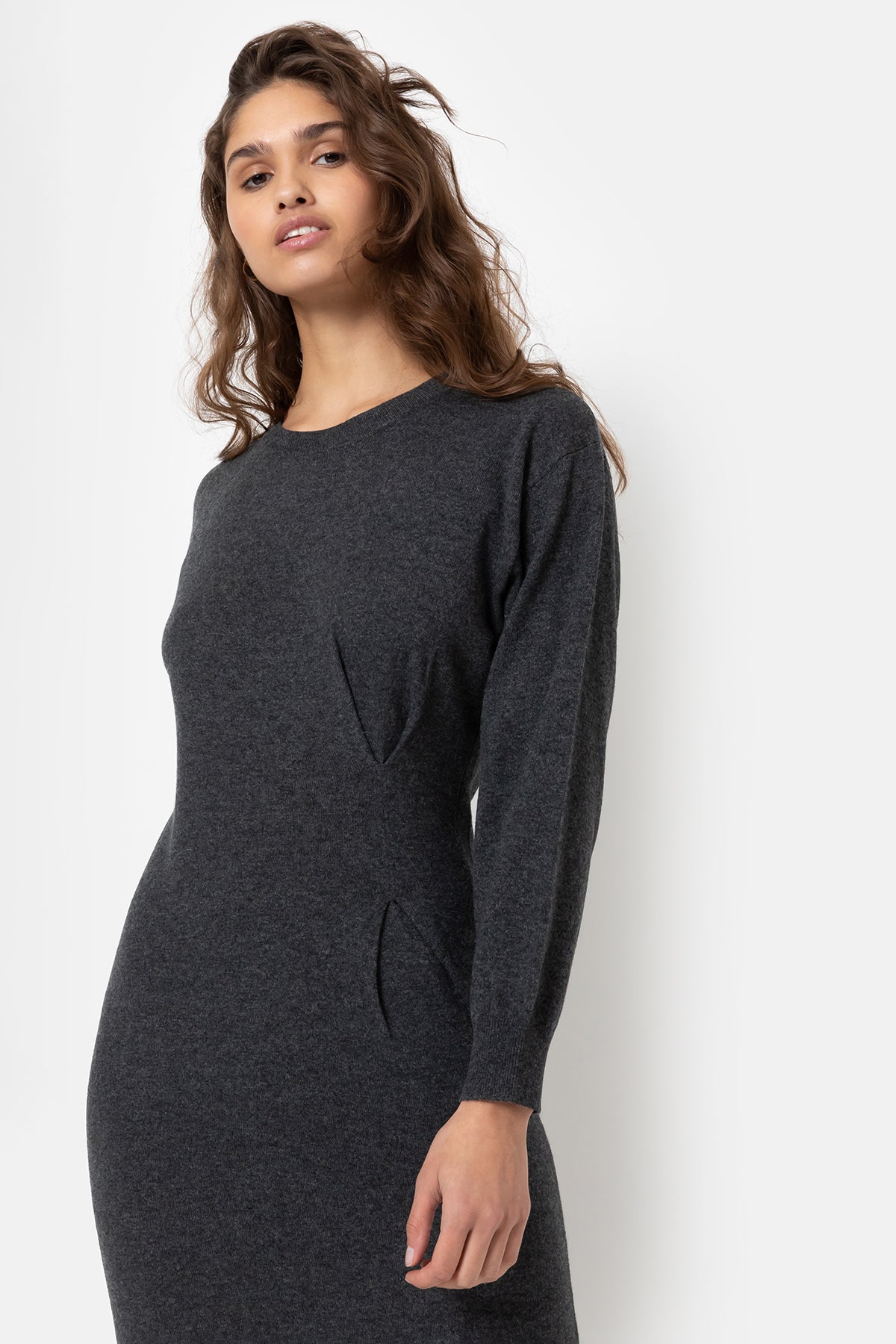 Ihave Long Knitted Dress with Pleat | Charcoal Grey – Âme antwerp
