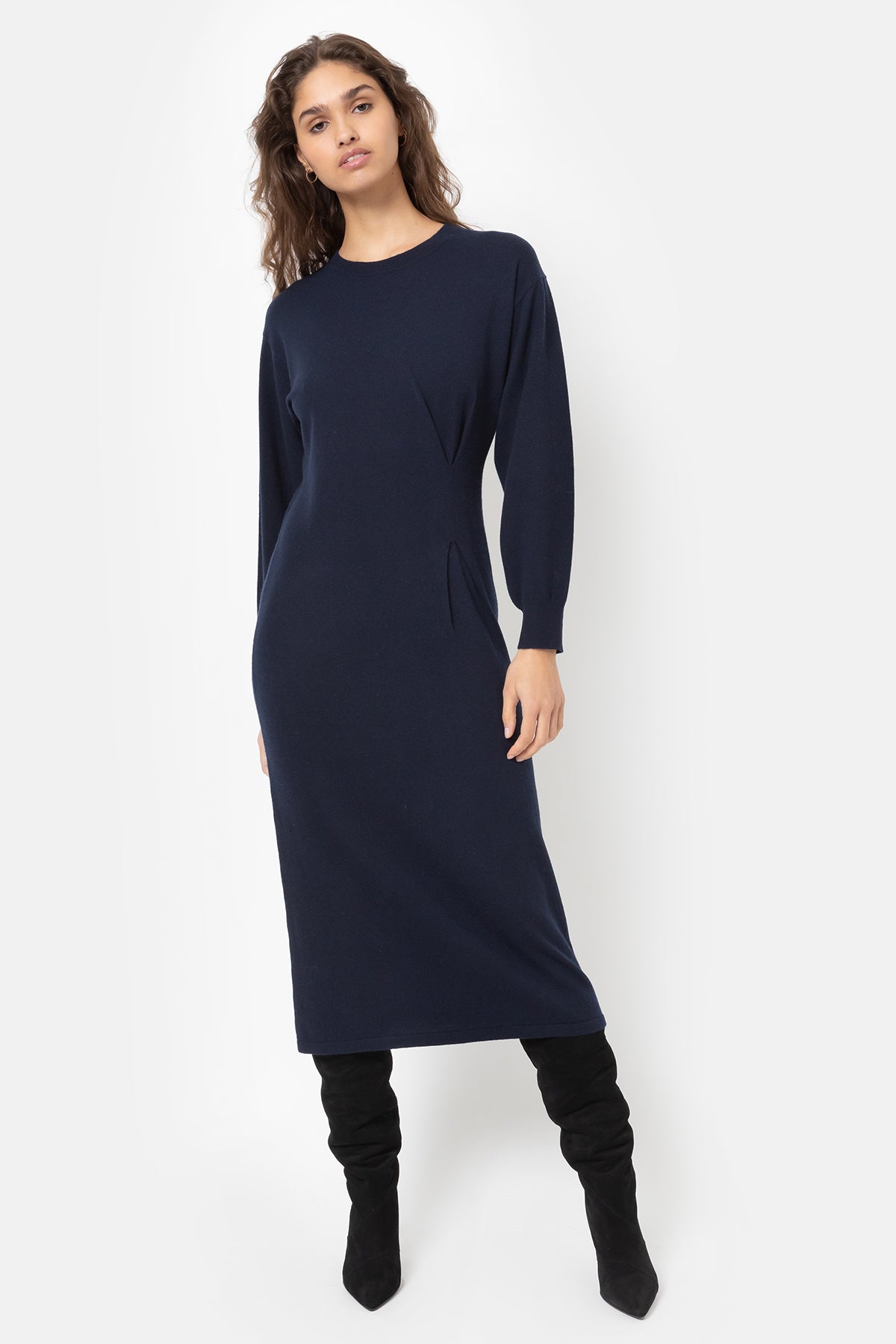 Ihave Long Knitted Dress with Pleat | Night Sky Blue