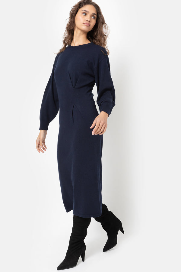 Robe tricotée Ihave avec pli | Bleu nuit