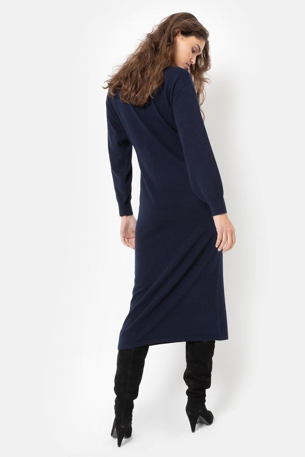 Ihave Long Knitted Dress with Pleat | Night Sky Blue