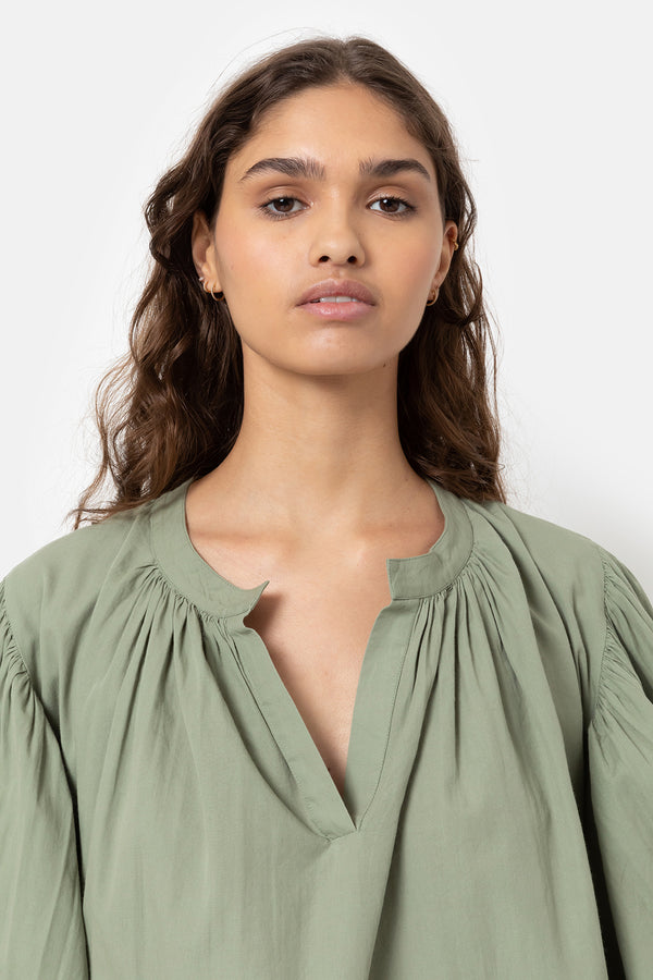 Instance Shirt Dress with Puff Sleeves | Avocado Green