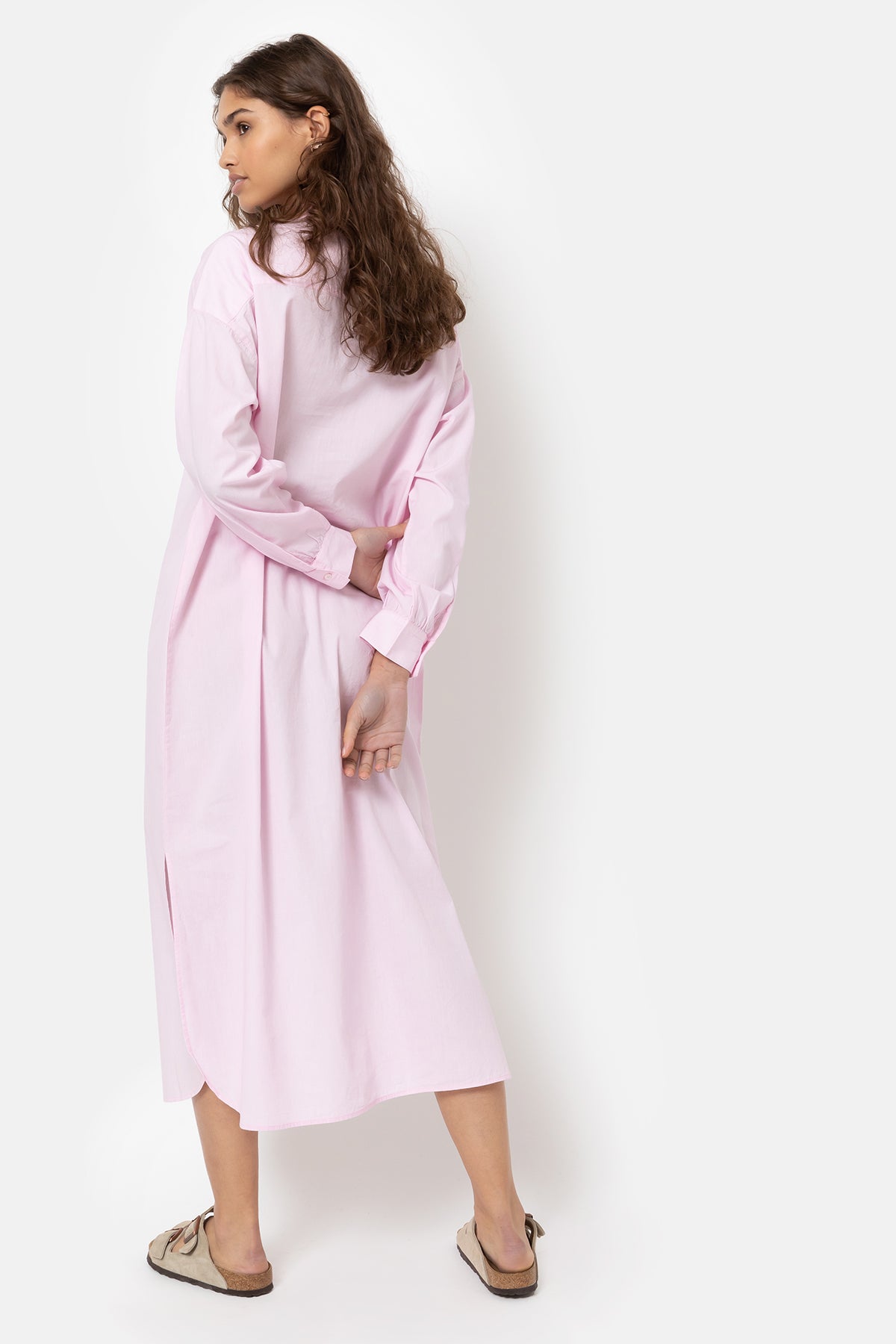 Pink long 2024 sleeve shirt dress