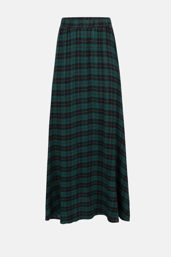 Olive Long Skirt | Green Checked
