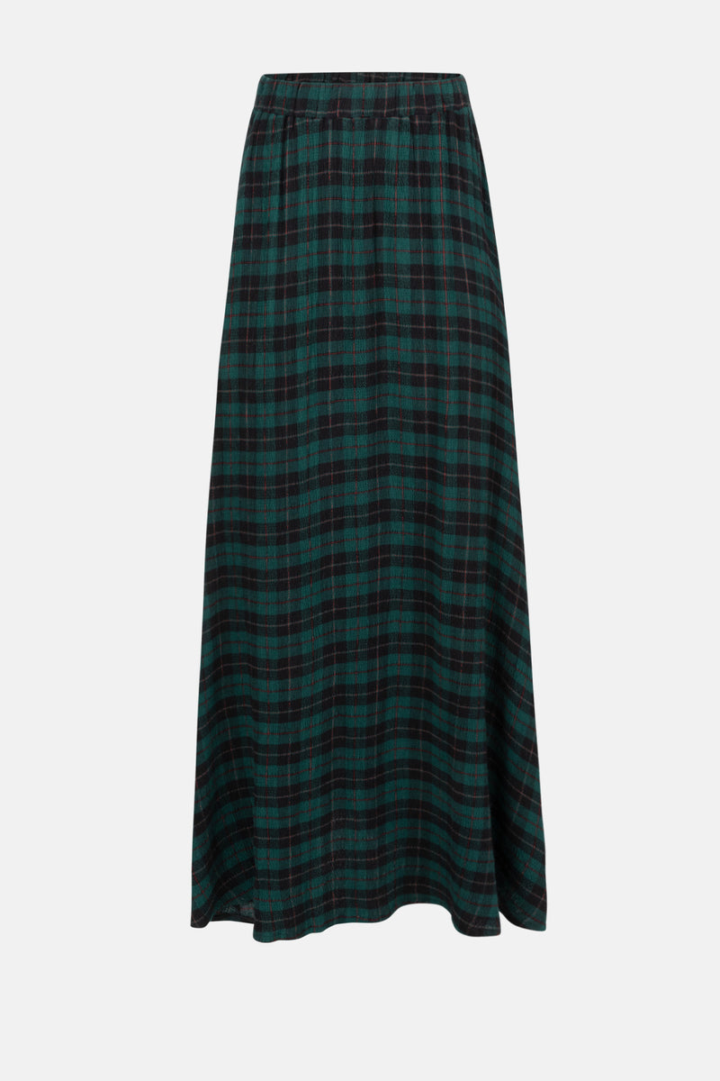 Olive Long Skirt | Green Checked