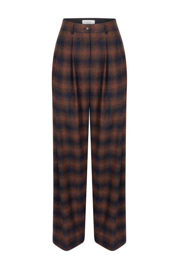 Marta Pleated Pants | Brown checks