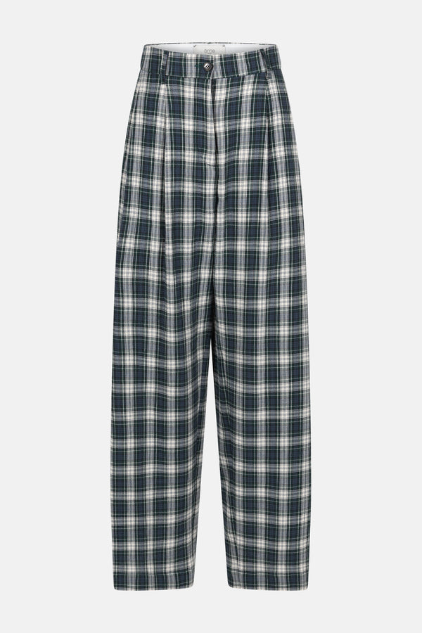 Marta Pleated Pants | Navy checkered