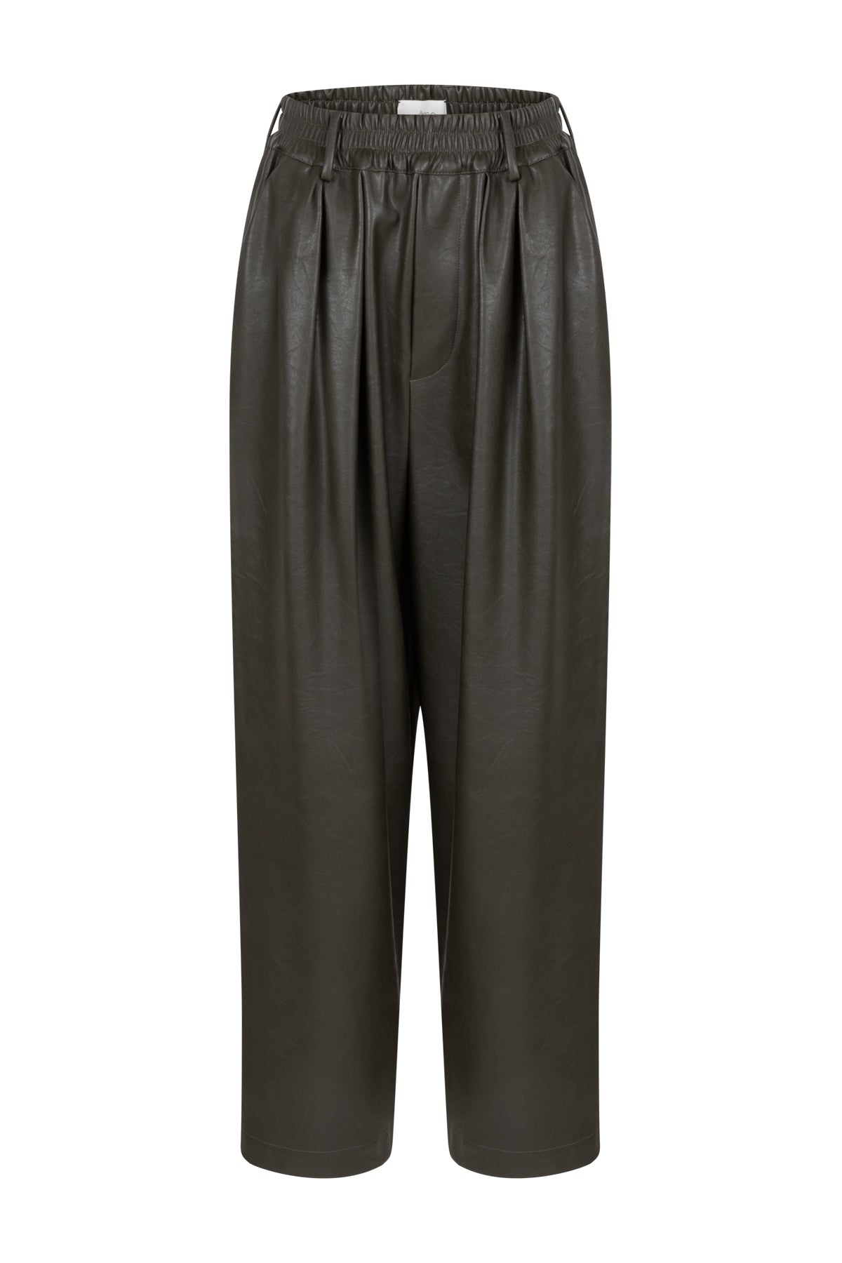 Kick Pleated Pants | Khaki Faux Leather