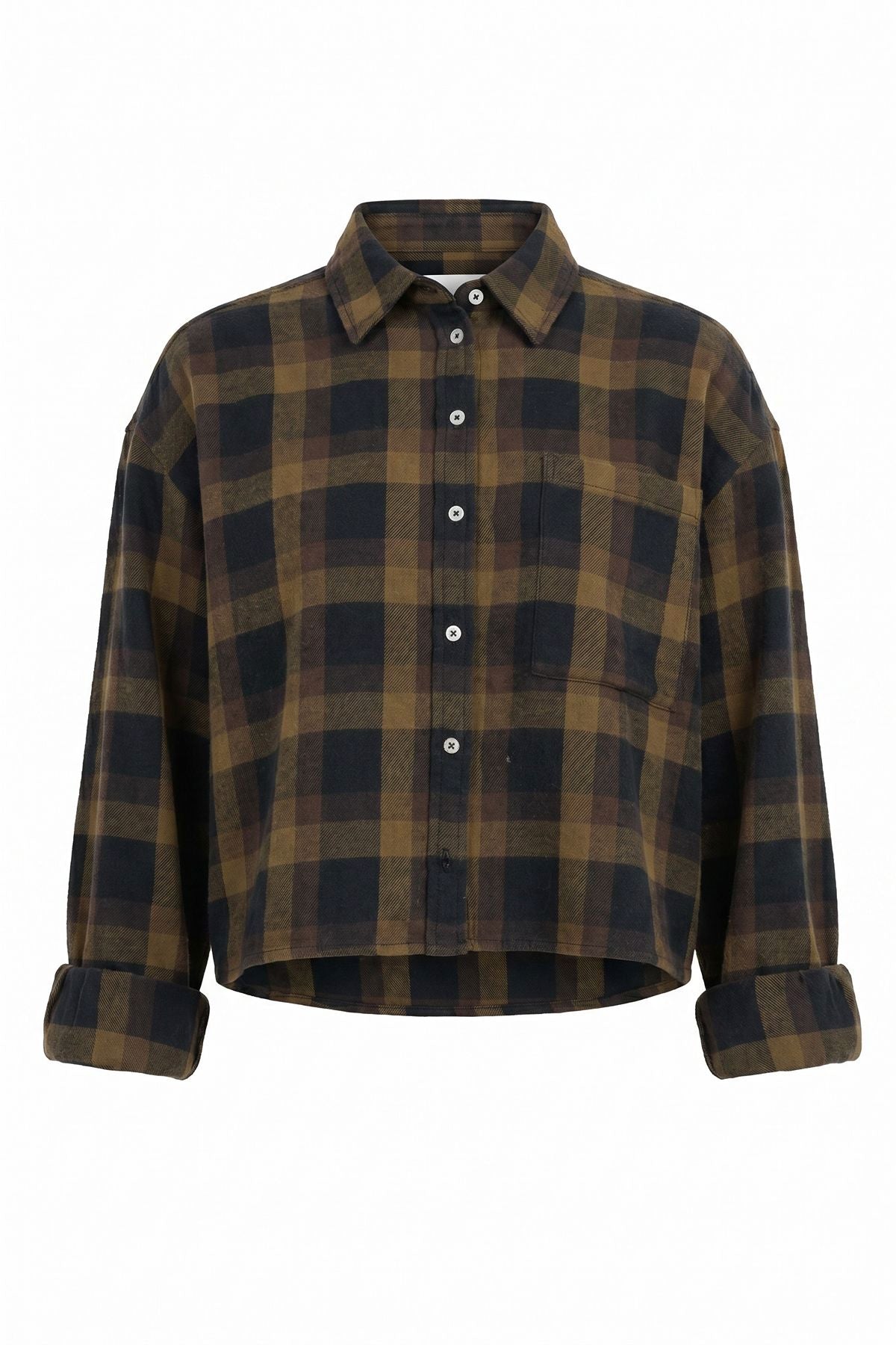 Karlotta Cropped Shirt | Khaki & Brown Checks