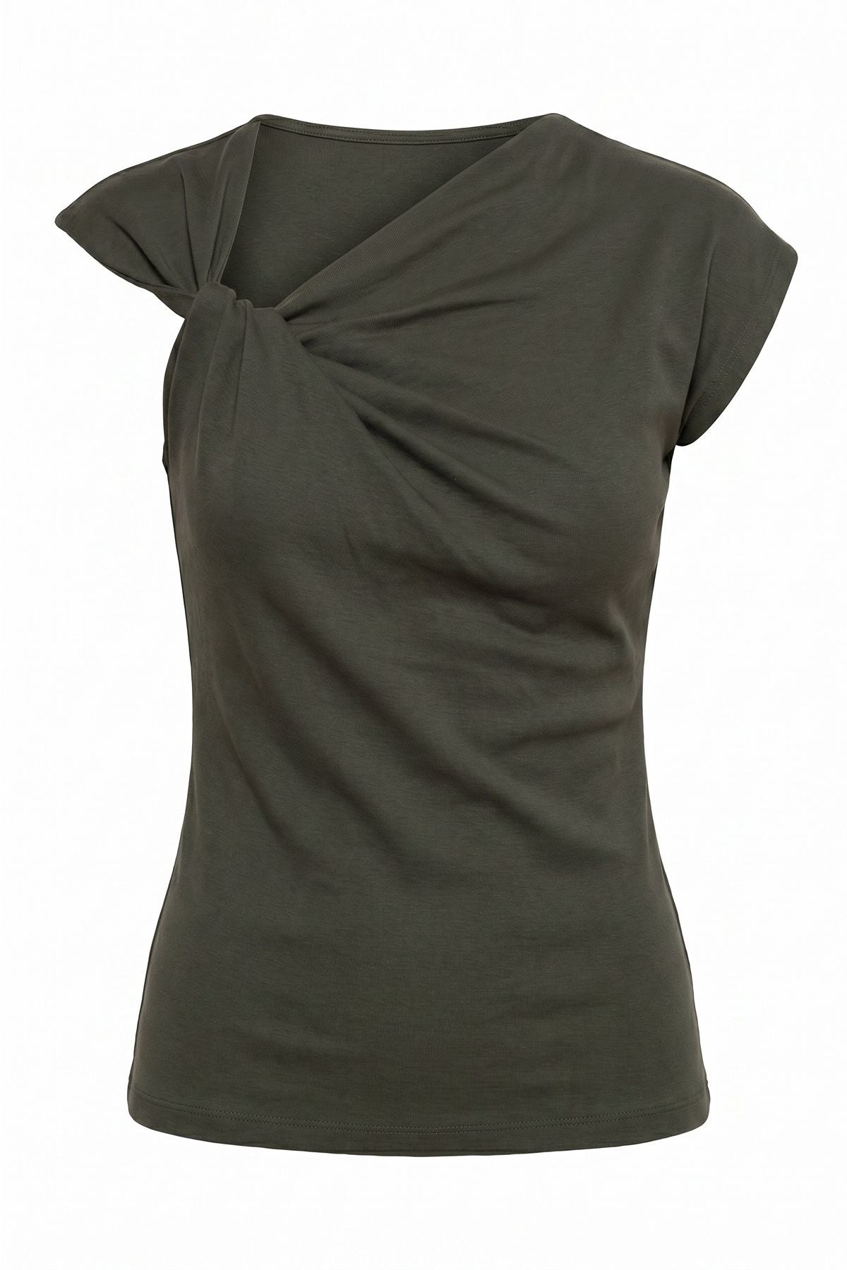 Nurcia T-shirt With Knot | Dark Khaki