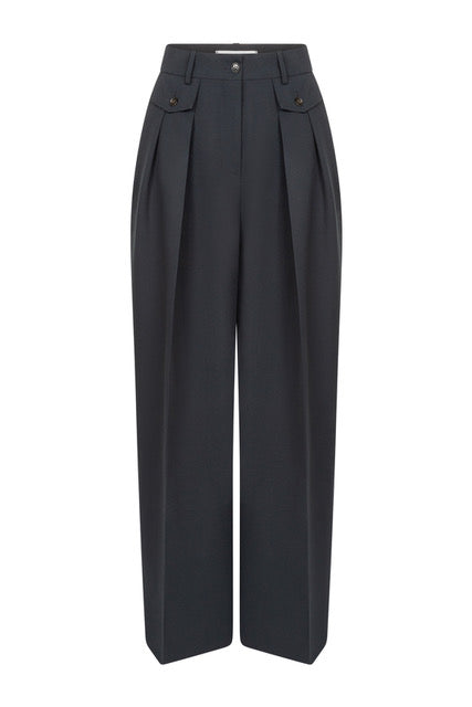 Martin Wide Pleated Trousers | Navy Blue
