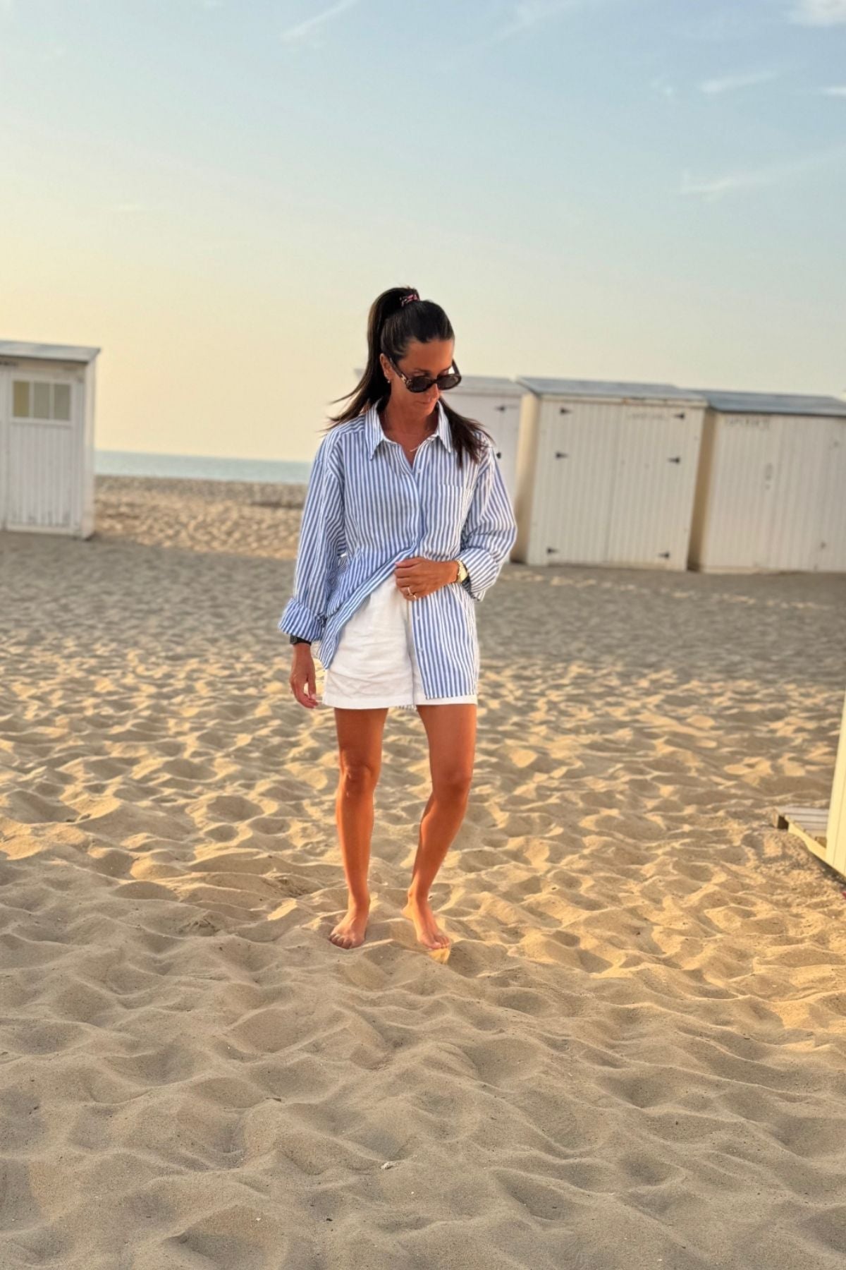 Madeline Oversized Shirt | White & Blue Stripes