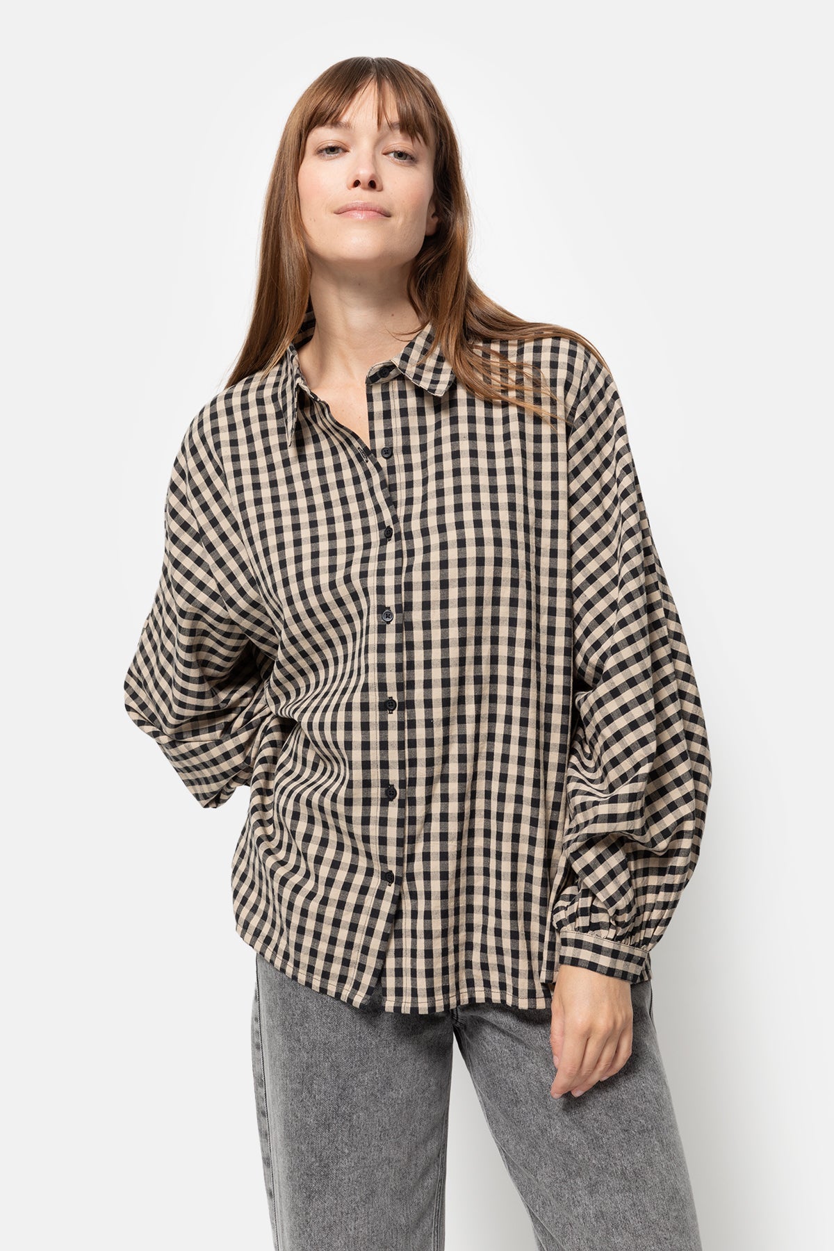 Chemise oversize Gala à carreaux | Noir & Beige