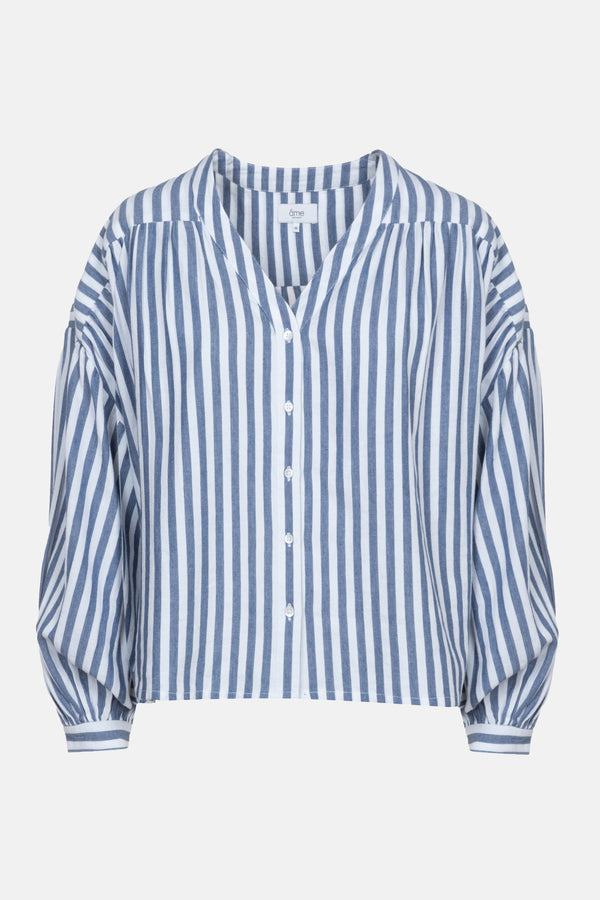 Gante Shirt with Puff Sleeves | White & Blue Stripes