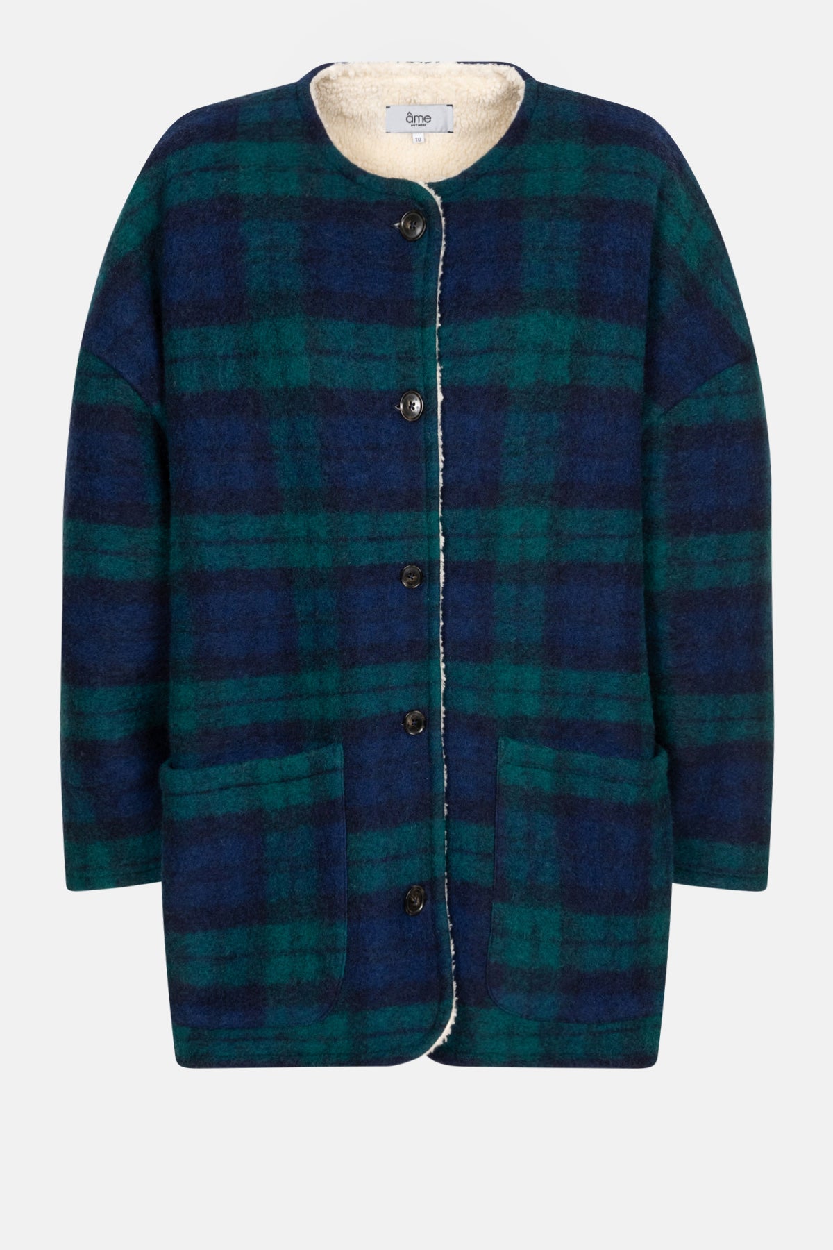 Hannah Teddy Oversized Jacket | Blue & Green Checks w/ Teddy Lining