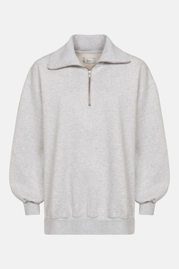 Sweatshirt Oversize Iflower avec Fermeture Éclair | Gris Chiné