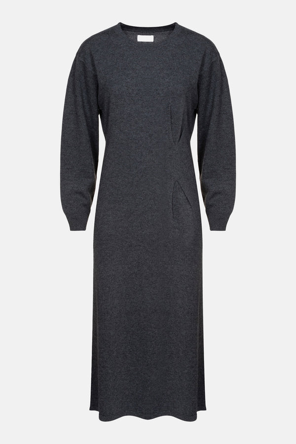 Ihave Long Knitted Dress with Pleat | Charcoal Grey