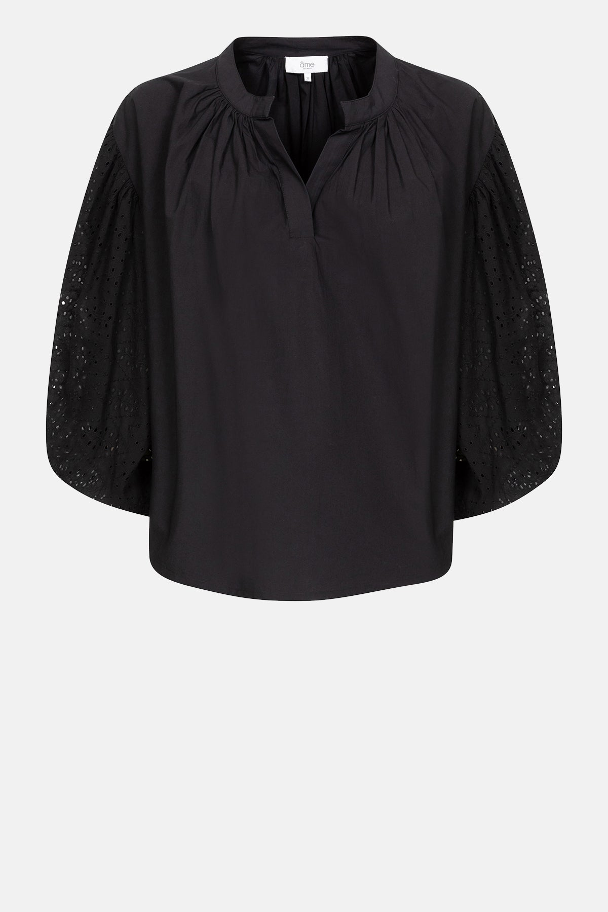 Islande Top with Puff Sleeves | Black Embroidered Cotton