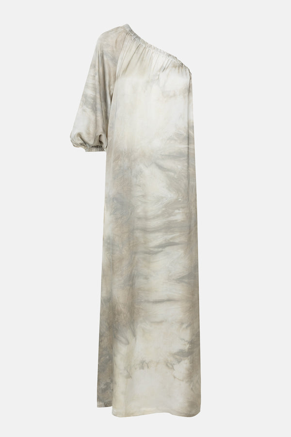 Robe à une épaule Jackie | Beige Tie & Dye