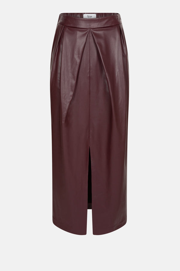 Karen Fake Leather Midi Skirt | Burgundy Plum