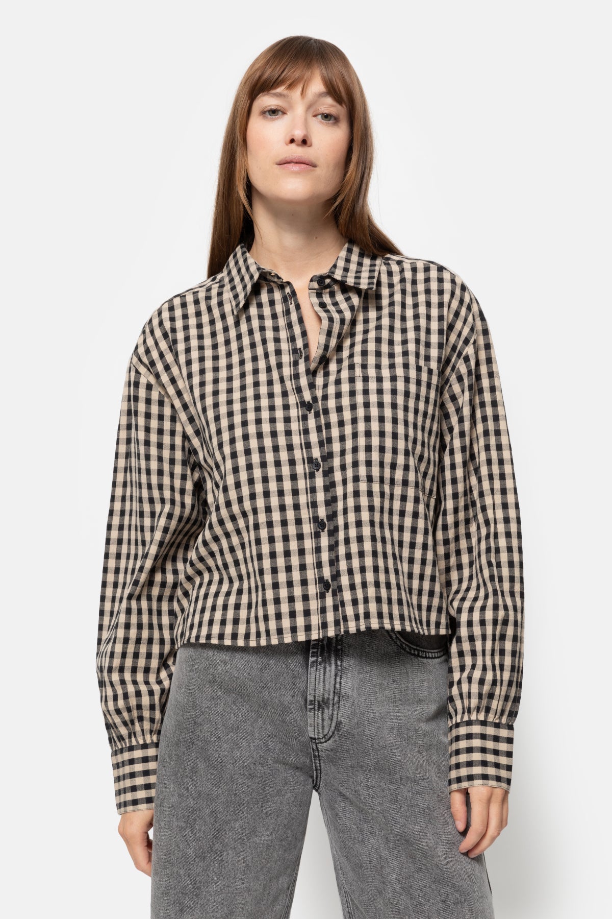 Karlotta Cropped Shirt | Noir & Beige