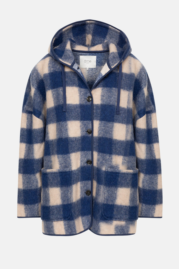 Kenji Veste à Capuche Teddy | Bleu & Beige à Carreaux