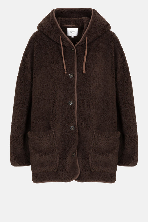 Kenji Teddy Oversized Hoodie Jacket | Chocolate Brown