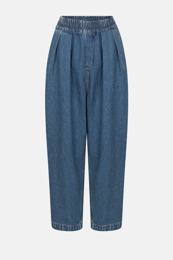 Kick Pleated Denim Pants | Dark Blue