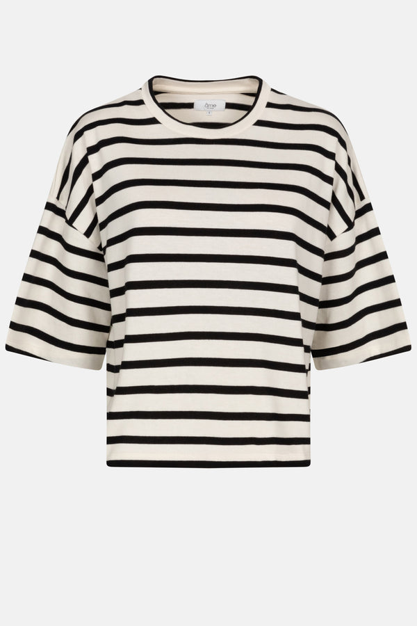 Klaxon Cotton T-shirt | White & Black Stripes
