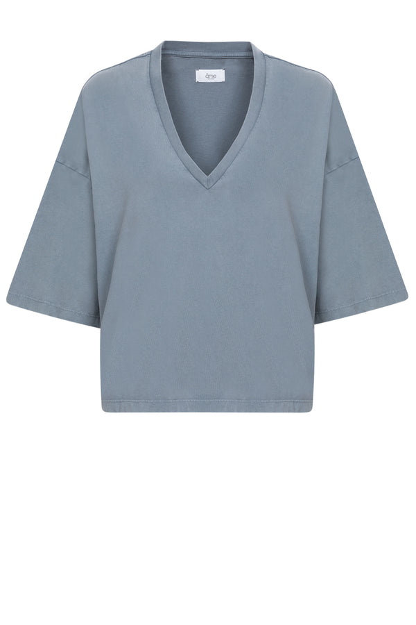 Lison Boxy T-Shirt with V Neck | Gris Vintage