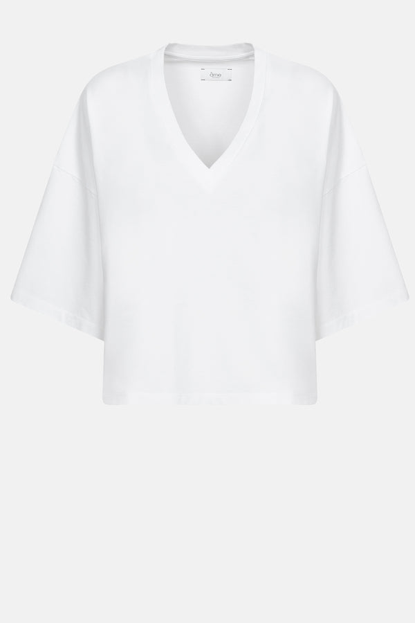 Lison Boxy T-Shirt w/ V Neck | Blanc