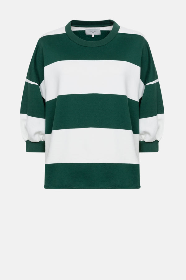 Liv Sweatshirt 3/4 Sleeves | Green & White Stripes