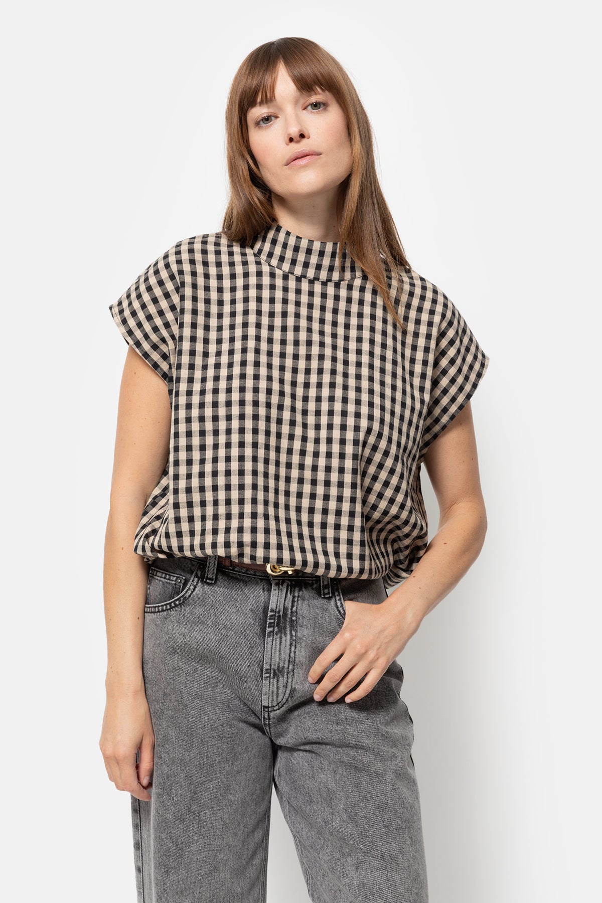Mamounia Checked Top | Noir & Beige