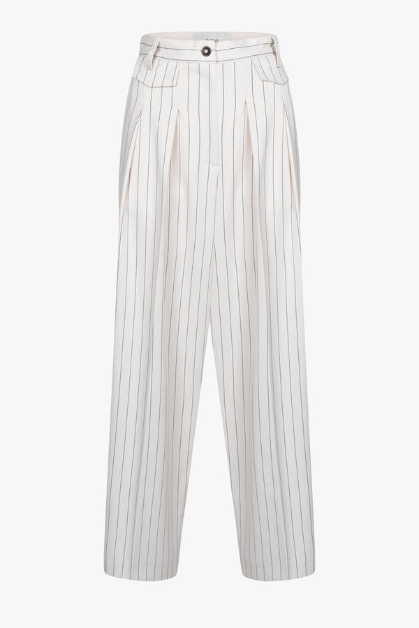 Michel Pinstriped Pleated Trousers | White