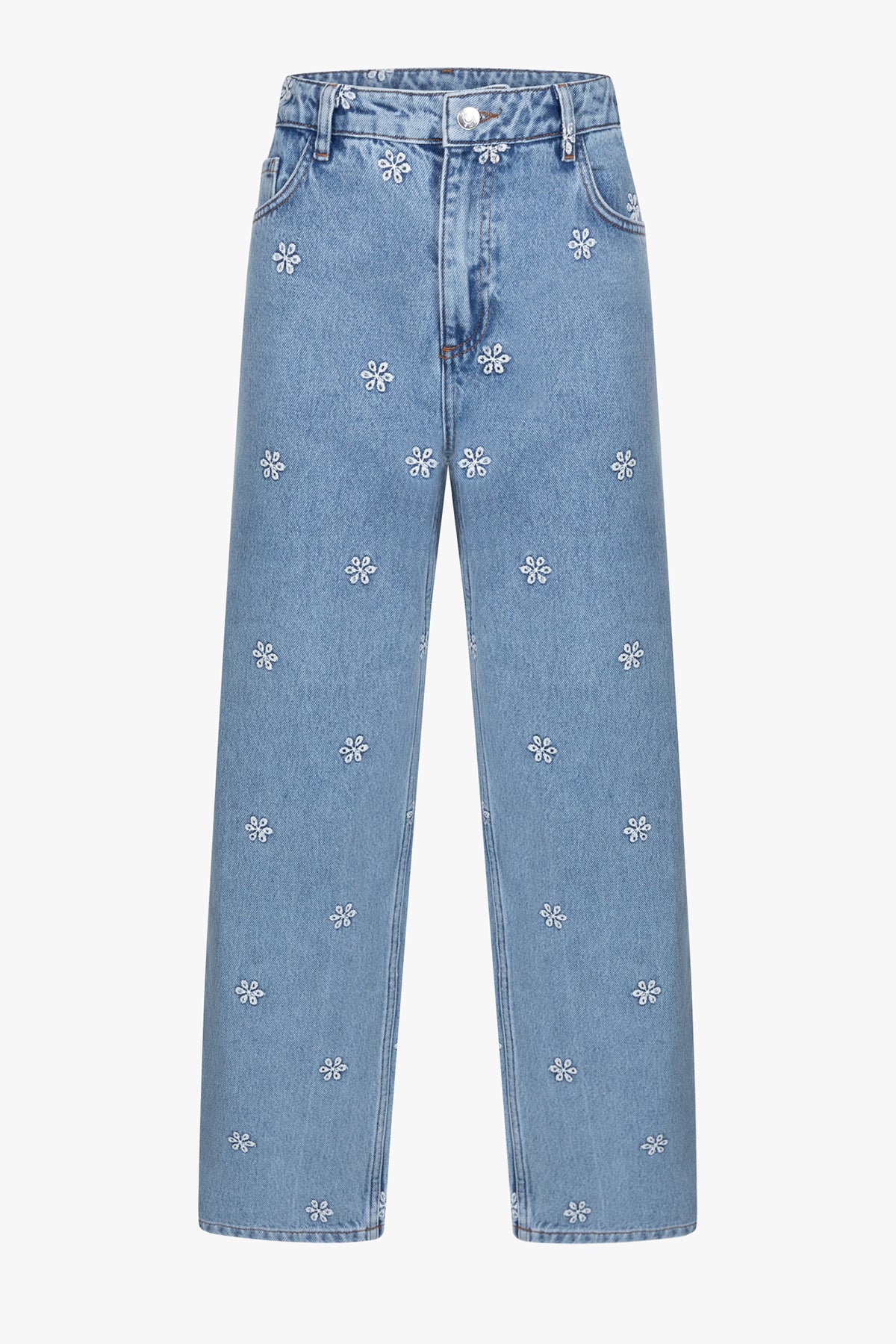 Mimi Straight Denim | Denim Blue Embroidered