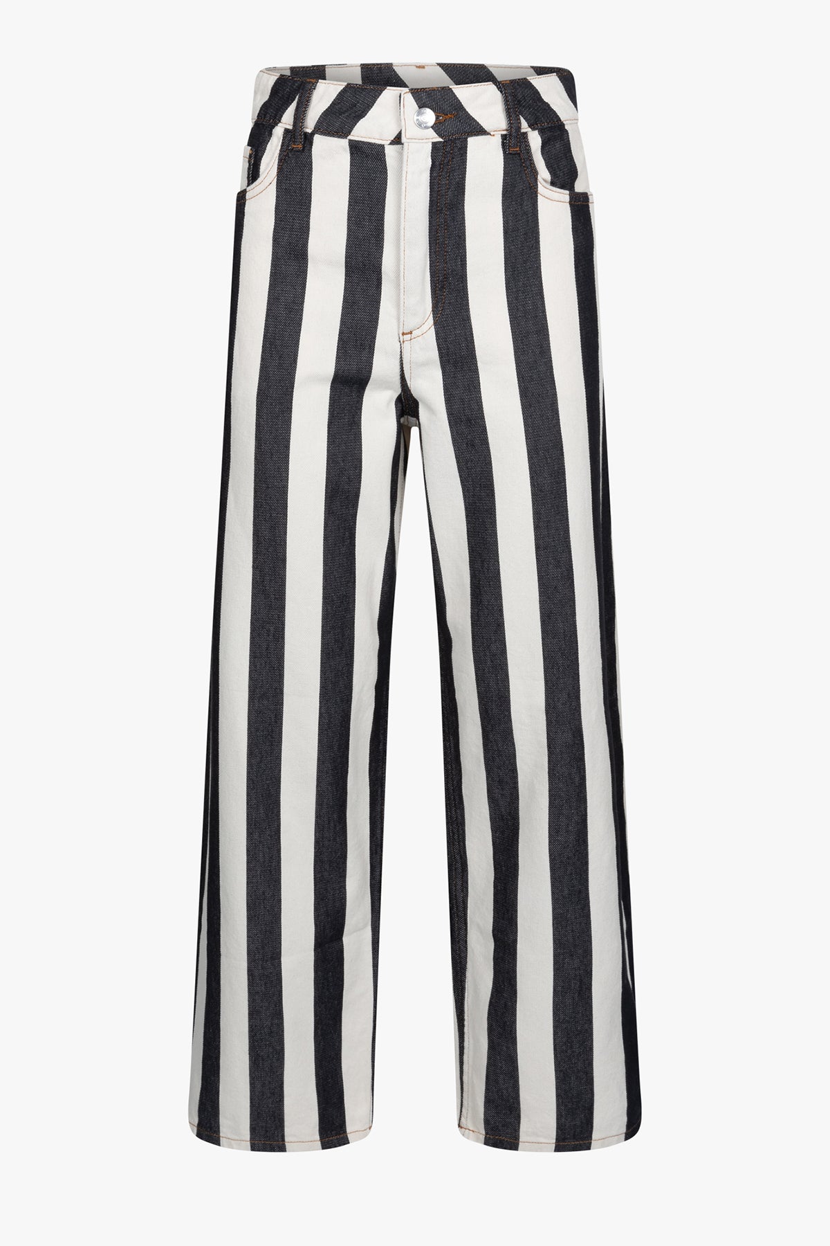 Mimi Straight Cotton Pants | Striped White & Blue