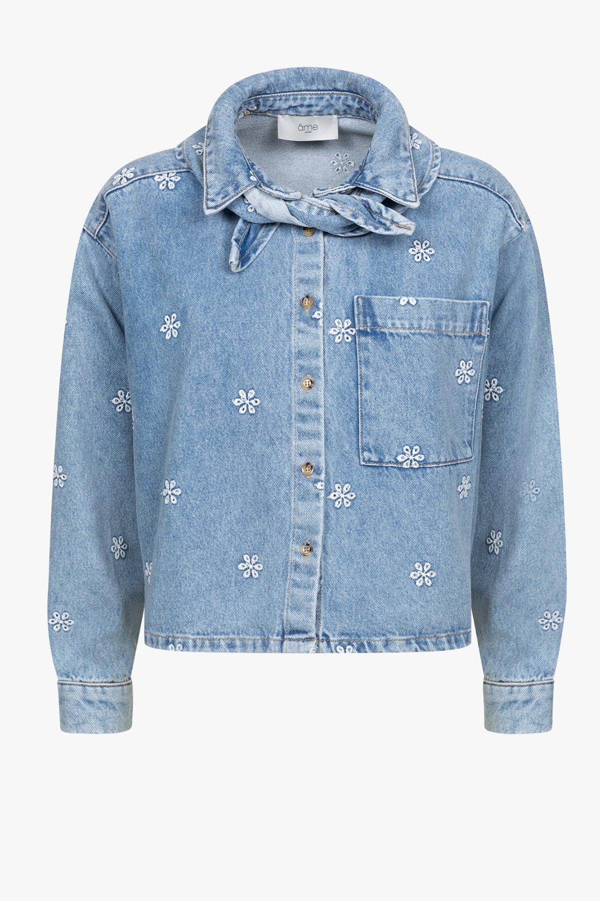 Nobody Shirt With Removable Scarf | Denim Blue flowers