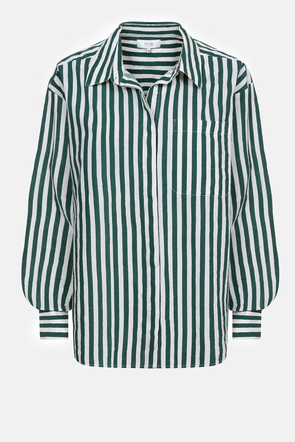 Daddy Oversized Shirt | White & Green Stripes