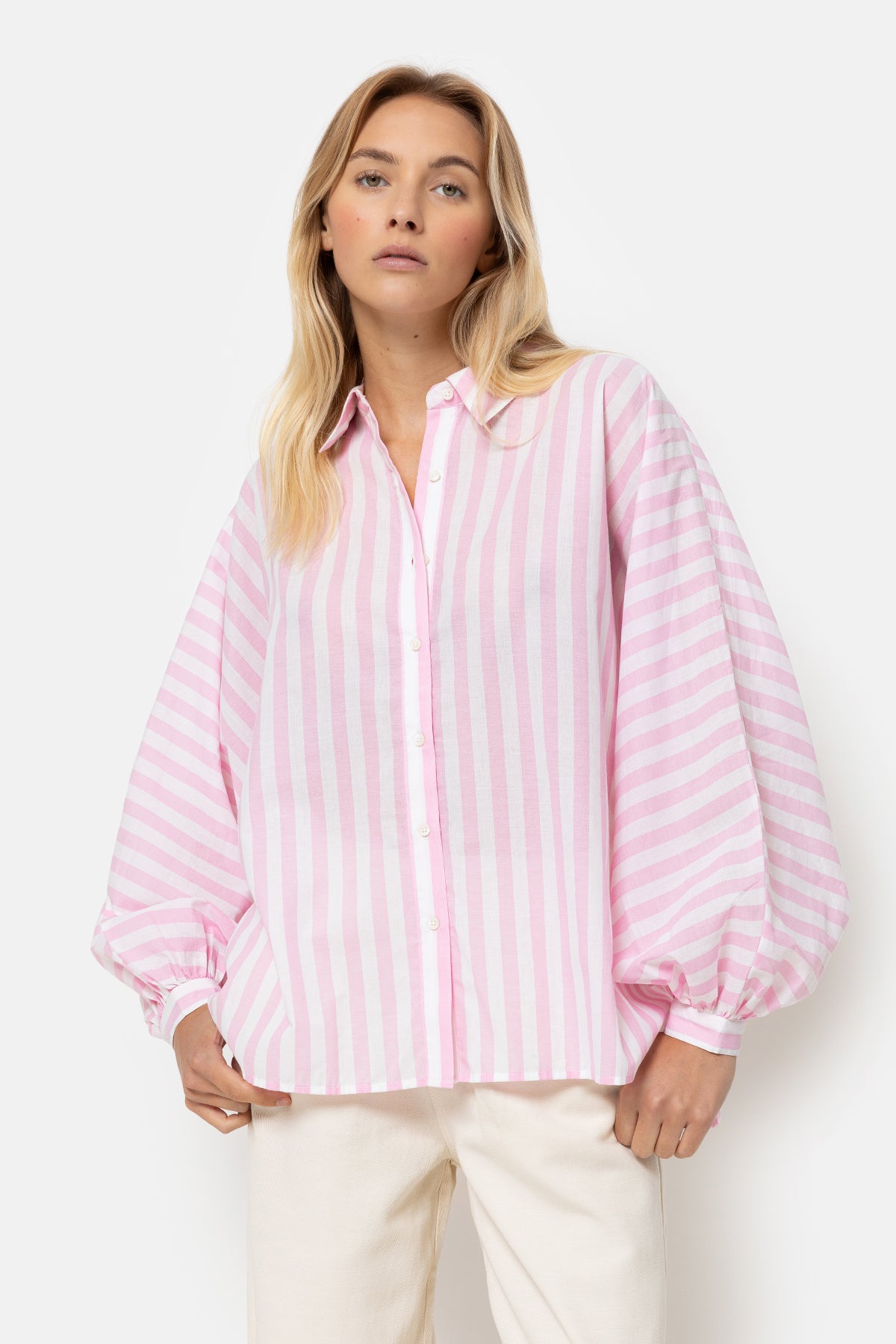 Chemise Gala Oversize | Rose clair & Blanc