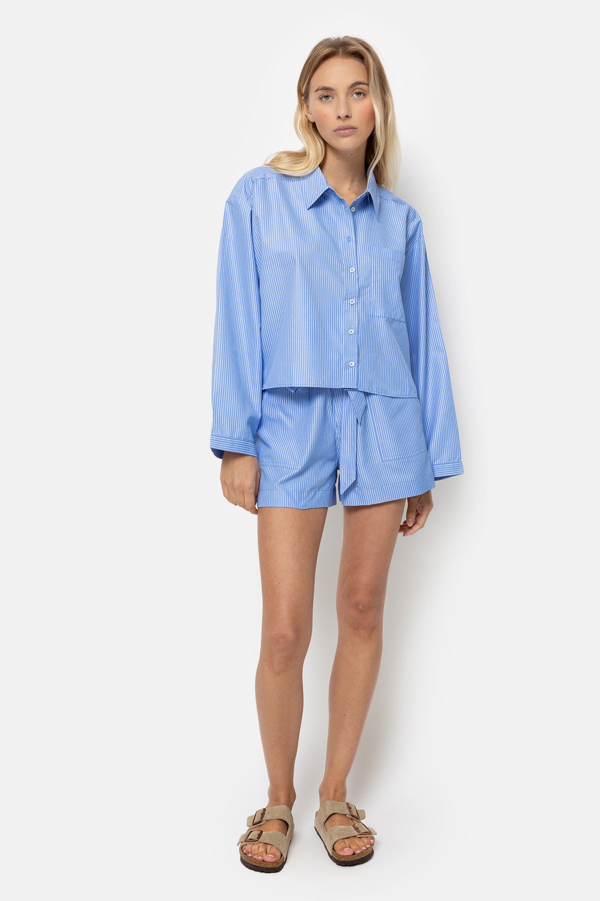 Lana Chemise courte rayée | Bleu clair