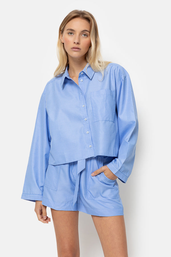 Lana Chemise courte rayée | Bleu clair