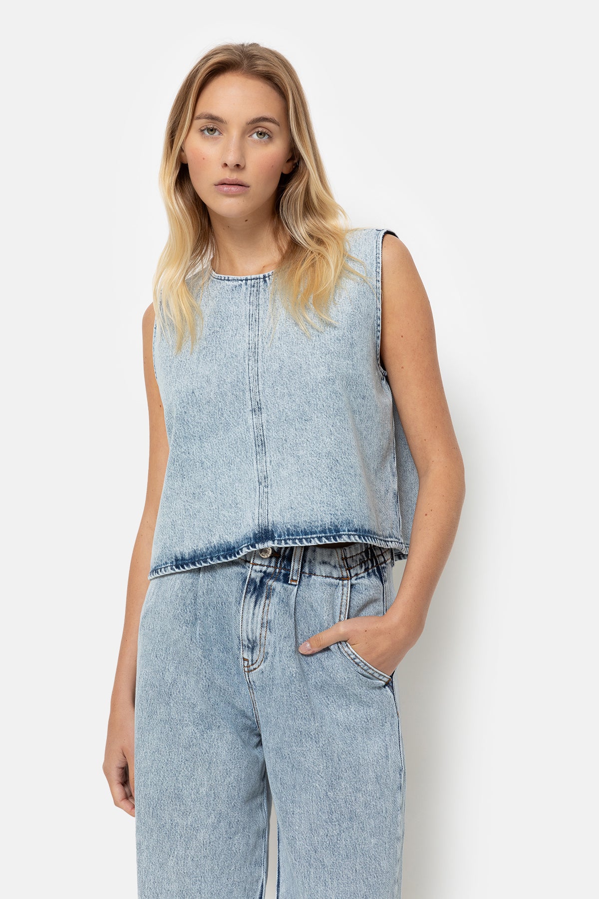 Lucy Sleeveless Top | Ice-Blue Tencel Denim