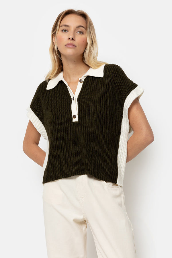 Louchka Polo Sweater | Navy Blue & White