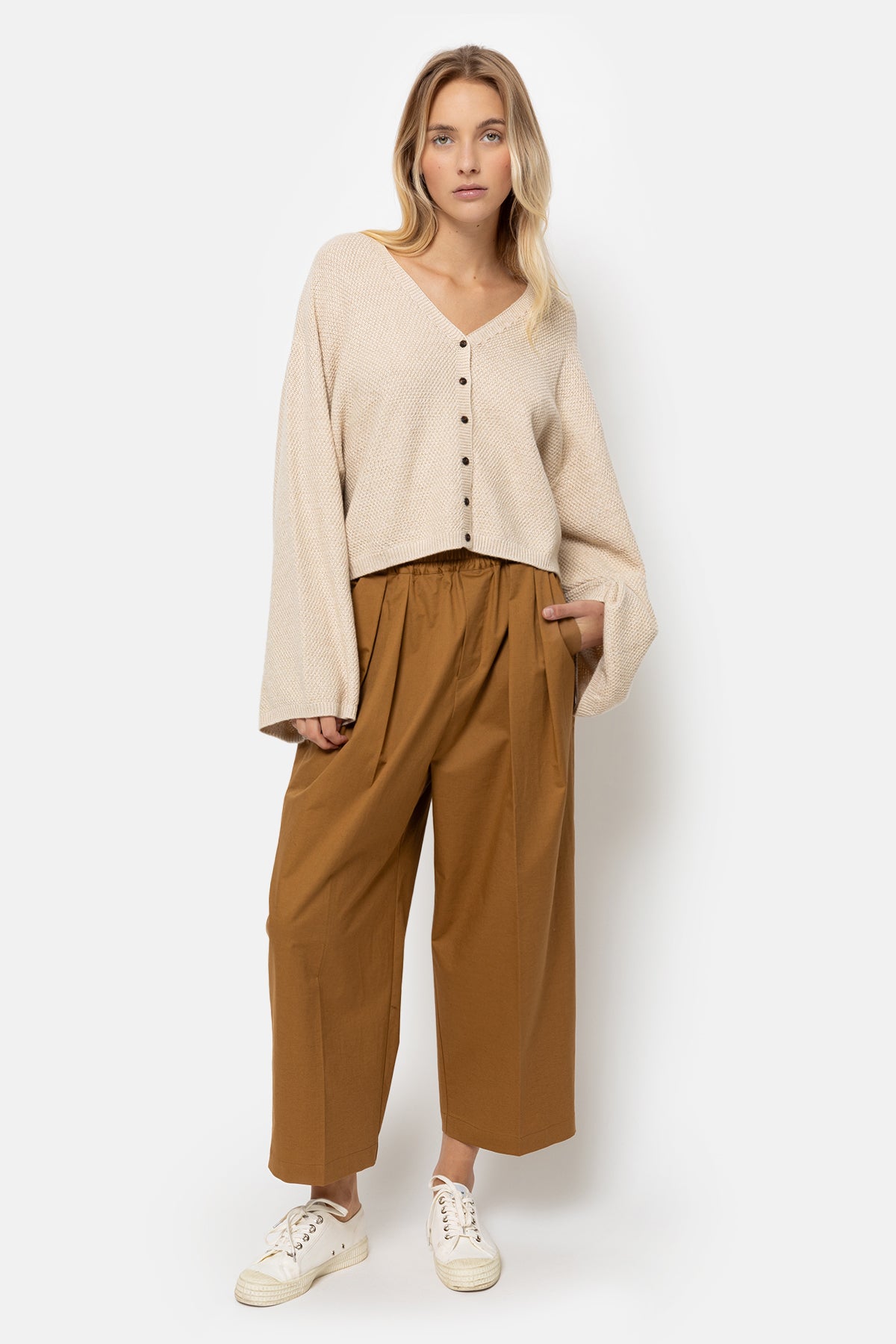 Kick Linen Pleated Pants | Camel