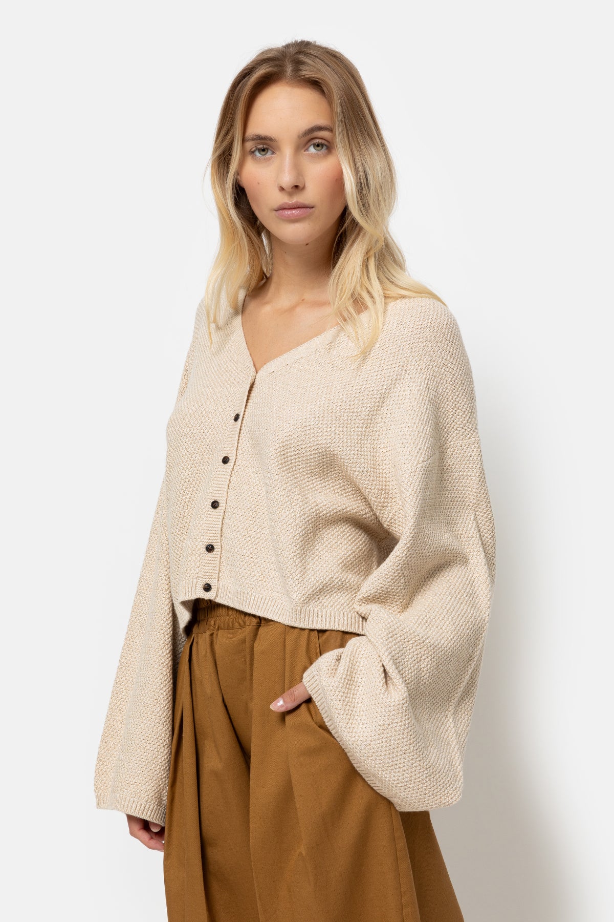 Lolly V-Neck Cardigan | Beige