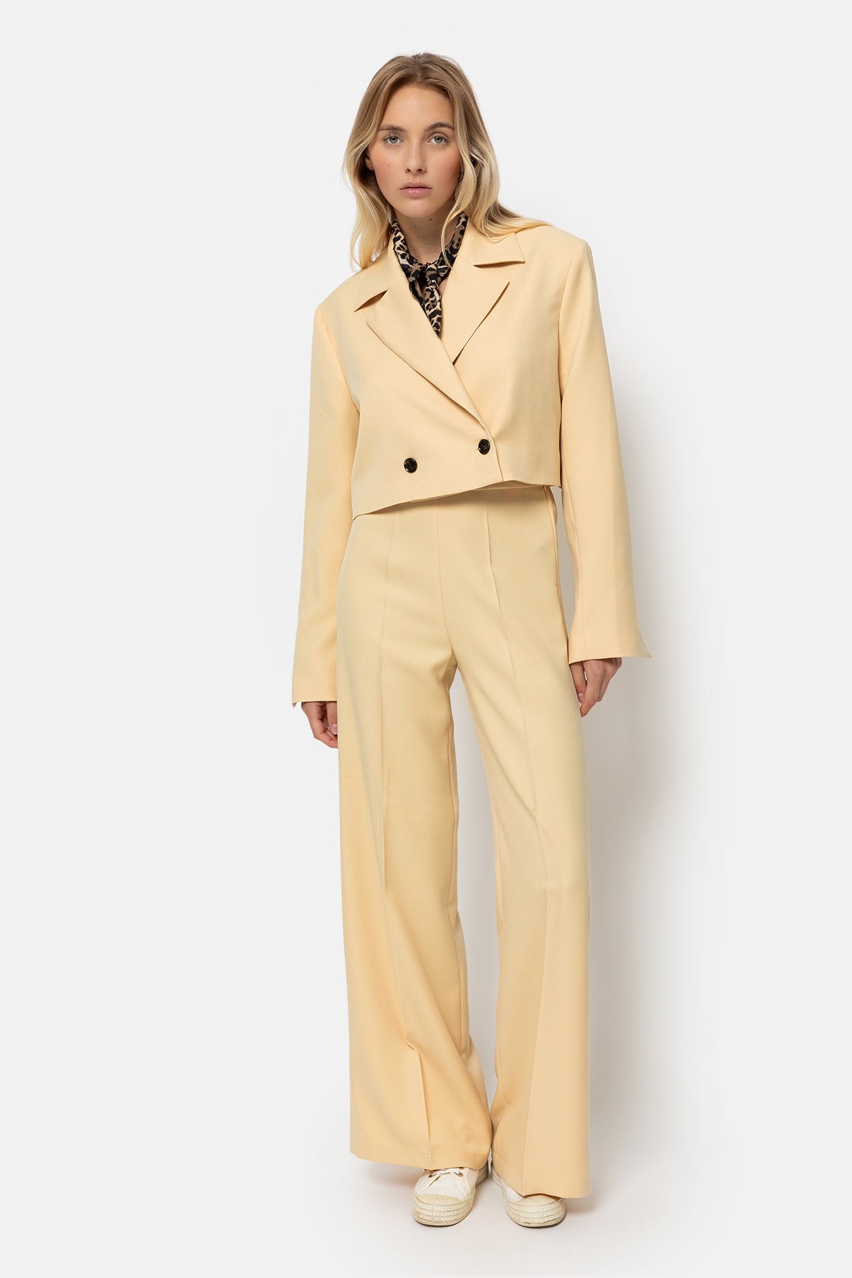 Lygie Cropped Double Breasted Blazer | Yellow