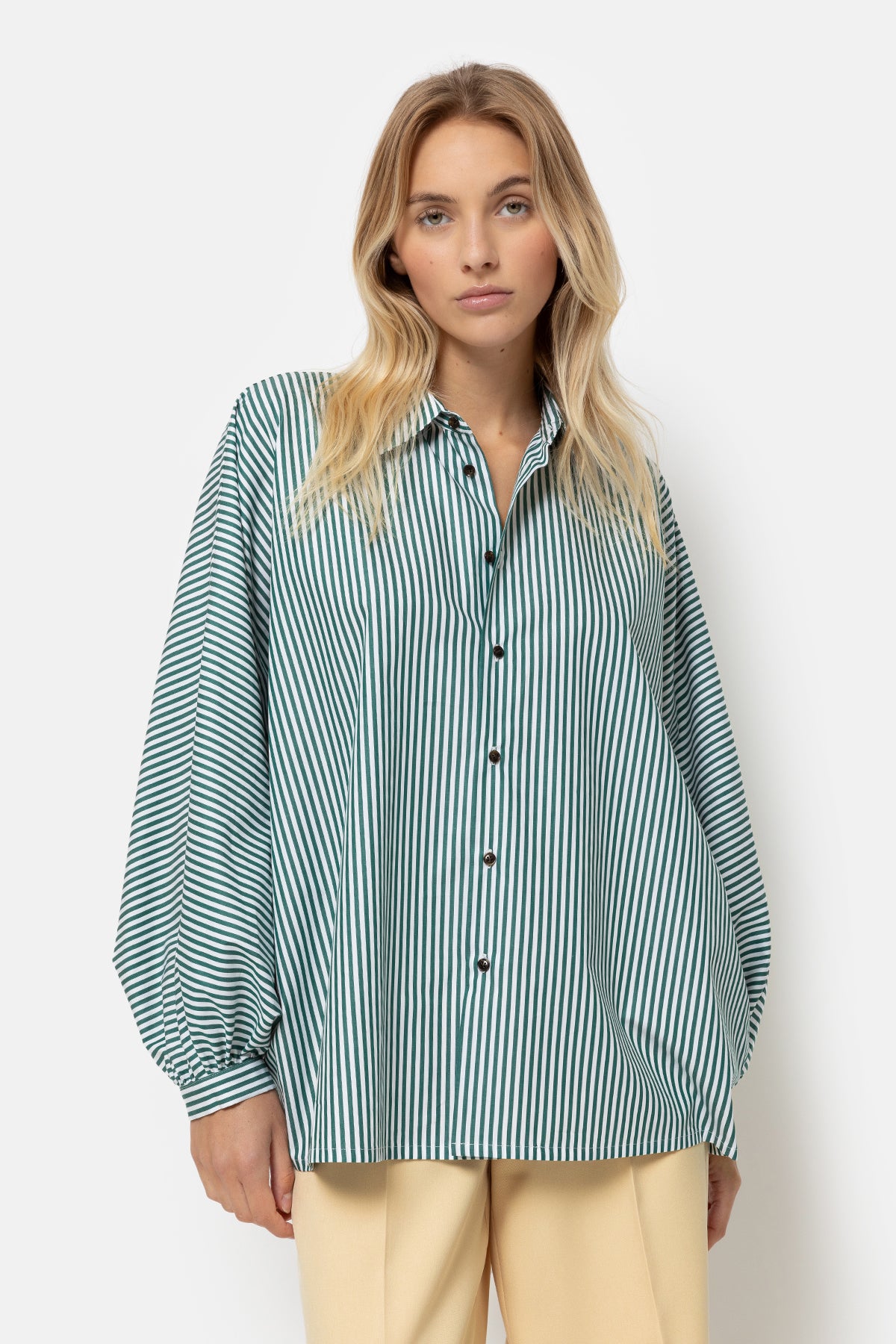 Henriette Poplin Shirt | Green Stripes